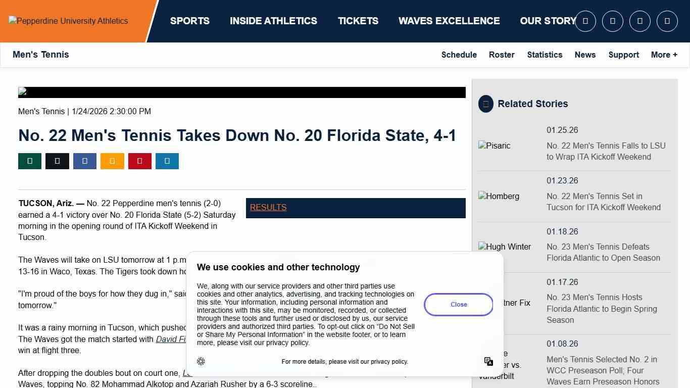 No. 22 Men's Tennis Takes Down No. 20 Florida State, 4-1 - Pepperdine University Athletics